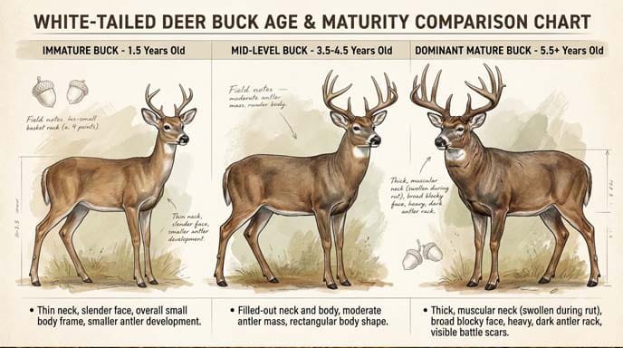 Buck Age Comparison - Immature Young Dominant Mature