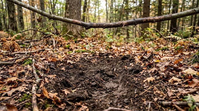 Fresh Deer Scrape with Overhead Branch - Buck Communication