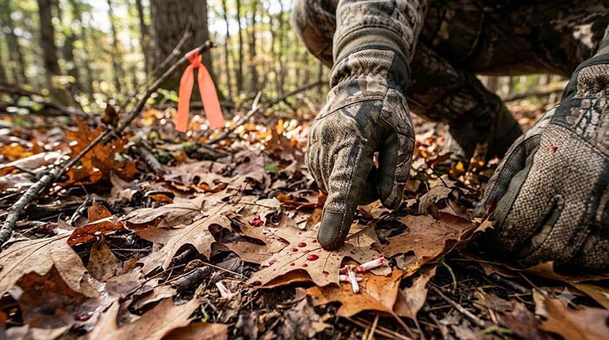 Hunter Examining Blood at Shot Site