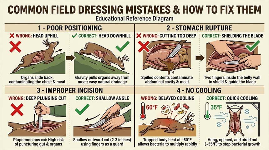 Illustration showing common mistakes like stomach rupture and improper positioning
